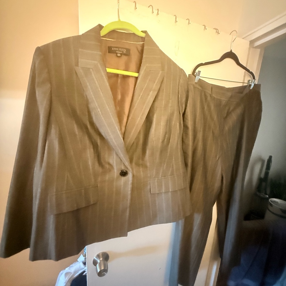 Anne Klein Taupe Pinstripe Blazer and Pants